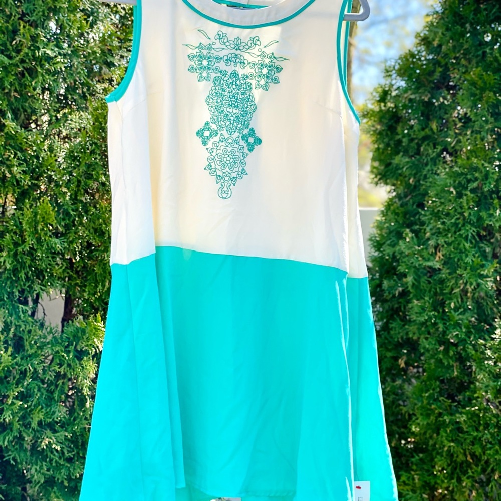 Beige/Marine Blue Back Cutout Dress